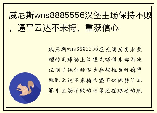 威尼斯wns8885556汉堡主场保持不败，逼平云达不来梅，重获信心